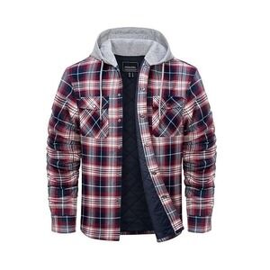 Men's Flannel Shirt Jacket Winter Warm Long Sleeve Quilted Lined Plaid Coats (S)